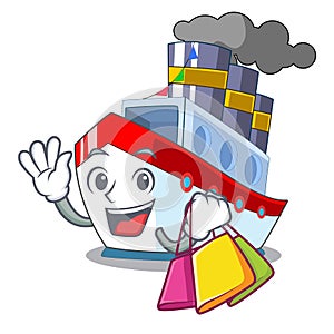 Shopping aerial in cartoon cargo ship view