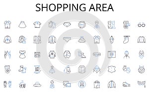 Shopping area line icons collection. Gratification, Indulgence, Enjoyment, Sensation, Thrill, Delight, Hedonism vector