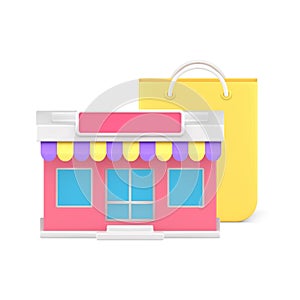 Shopping awning store grocery purchase commercial market business retail 3d icon realistic vector