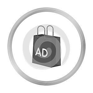 Shopping bag advertising icon in monochrome style isolated on white background. Advertising symbol stock vector