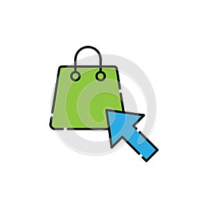 Shopping Bag with Arrow icon Vector Design. Shopping Bag icon with Arrow design concept for e-commerce, online store and