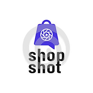 Shopping Bag with Camera Lens Aperture Flat Logo Design