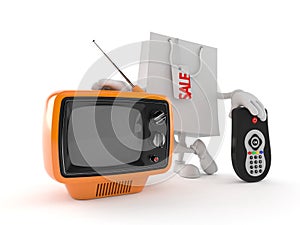 Shopping bag character with tv set and remote