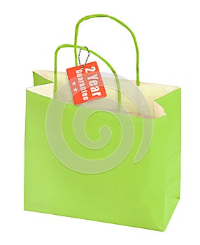 Shopping bag and guarantee tag