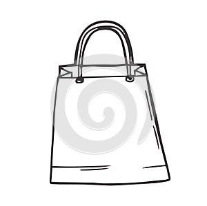 Shopping bag hand drawn outline doodle icon. Mall sales, buy in store, gift pack, market and consumerism concept