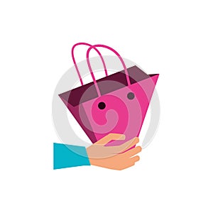 shopping bag with hand isolated icon