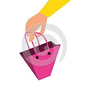 shopping bag with hand isolated icon