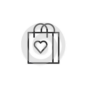 Shopping bag with heart line icon