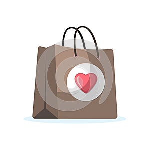 Shopping bag with a heart. Valentine day celebration