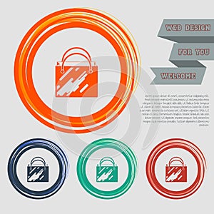 Shopping bag icon on the red, blue, green, orange buttons for your website and design with space text.