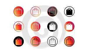 Shopping bag icon set. Button in social media instagram concept for applications, web, app. Vector on isolated white background.