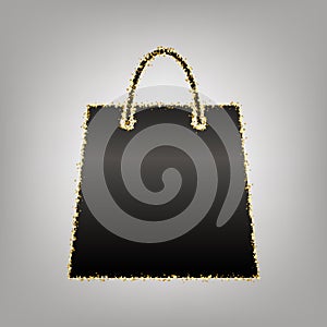 Shopping bag illustration. Vector. Blackish icon with golden sta