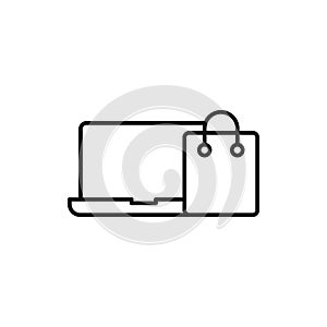 Shopping Bag with Laptop icon Vector Design. Shopping Bag icon with Laptop design concept for e-commerce, online store and