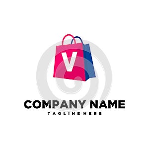 Shopping Bag Letter V Logo template vector