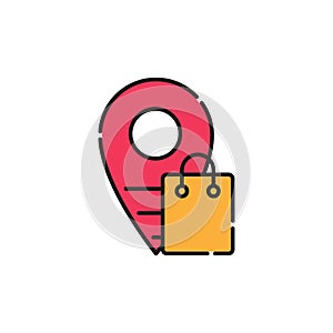 Shopping Bag with Location icon Vector Design. Shopping Bag icon with Location design concept for e-commerce, online store and