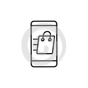 Shopping Bag with mobile phone icon Vector Design. Shopping Bag icon with smartphone design concept for e-commerce, online store