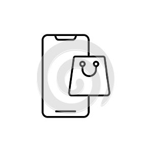 Shopping Bag with mobile phone icon Vector Design. Shopping Bag icon with smartphone design concept for e-commerce, online store