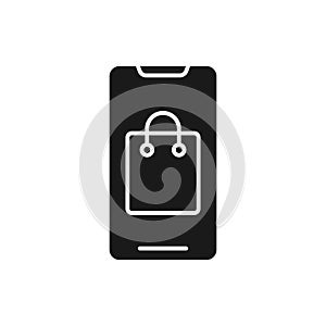Shopping Bag with mobile phone icon Vector Design. Shopping Bag icon with smartphone design concept for e-commerce, online store