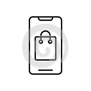 Shopping Bag with mobile phone icon Vector Design. Shopping Bag icon with smartphone design concept for e-commerce, online store