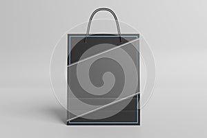 Shopping bag mockup on white. Template of a black paper shop sack on empty texture. 3D rendering