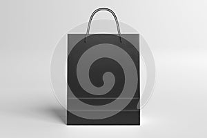 Shopping bag mockup on white. Template of a black paper shop sack on empty texture. 3D rendering