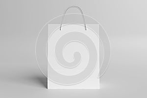 Shopping bag mockup on white. Template of a blank paper shop sack on empty texture. 3D rendering