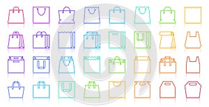 Shopping Bag simple color line icons vector set