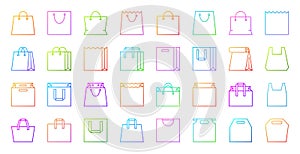 Shopping Bag simple color line icons vector set