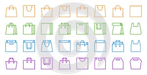 Shopping Bag simple color line icons vector set