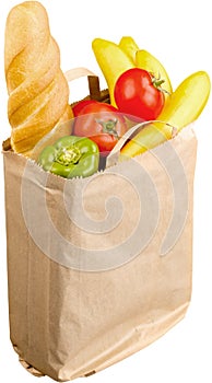 Shopping bag with variety of grocery products