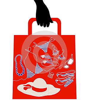 Shopping bag with woman accessories