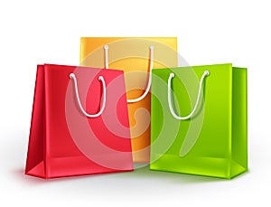 Shopping bags for fashion and clothing vector illustration. Colorful group of empty paper bags photo