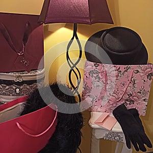 after shopping, bags, gloves, fur, hat.  in the discrete light of a lamp photo