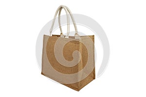 Shopping bags made from natural jute fibers Isolated On White Background. reusable and environmentally friendly