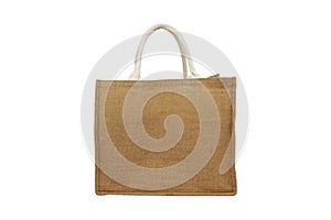 Shopping bags made from natural jute fibers Isolated On White Background. reusable and environmentally friendly