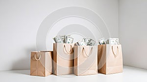 Shopping bags with money