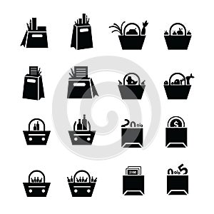 Shopping Bags Set with drink, foods and status icons