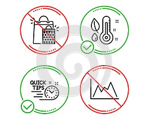 Shopping bags, Thermometer and Quick tips icons set. Diagram sign. Sale marketing, Grow plant, Helpful tricks. Vector