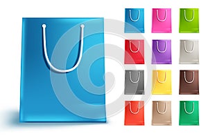 Shopping bags vector set isolated in white. Colorful paper bag collection