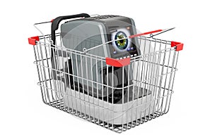 Shopping basket with auto refractometer, 3D rendering