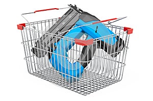 Shopping basket with electric brad nailer, 3D rendering