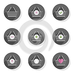 Shopping basket flat modern icon set