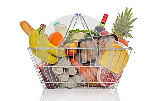 Shopping basket full of fresh food isolated