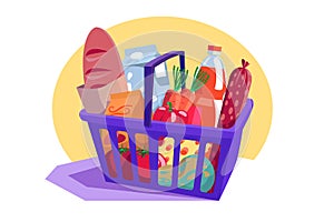 Shopping basket full of fresh groceries photo