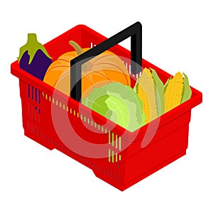 Shopping basket full of fresh vegetables, isolated on a white background.