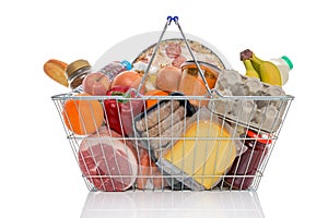 Shopping basket full of groceries isolated