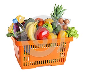Shopping basket with grocery products