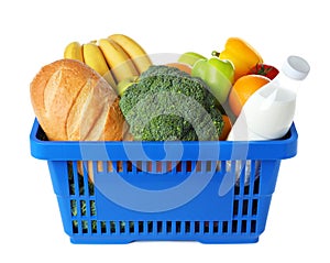 Shopping basket with grocery products