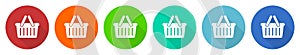 Shopping basket icon set, flat design vector illustration in 6 colors options for webdesign and mobile applications