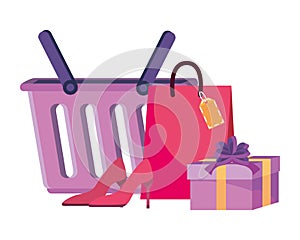 Shopping basket and icon set vector illustration